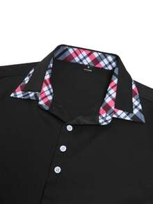 Manfinity Bizformal Áo sơ mi nam casual đa năng kẻ caro phối nhiều mảnh, thích hợp cho việc đi làm. - màu đen - Xem 6