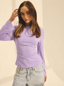 Aralina Women's Casual Solid Color Pleated Flare Sleeve Shirt, Autumn - Lilac Purple - View 8