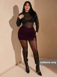 SHEIN BAE Chân váy mini màu đen trơn xẻ tà bên hông dành cho nữ cỡ lớn, thích hợp mặc hàng ngày, hẹn hò, hộp đêm, Giáng sinh, Lễ Tạ ơn, tiệc tùng, Năm mới, thanh lịch, gợi cảm, phong cách Y2K, Ngày lễ tình nhân, mùa xuân, đi biển, mùa hè. - Màu Tím - Xem 4