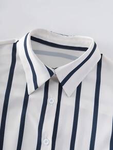 GlowEve Elegant Commuter Casual Striped Shirt & Mini Skirt Set For Women - Multicolor - View 5