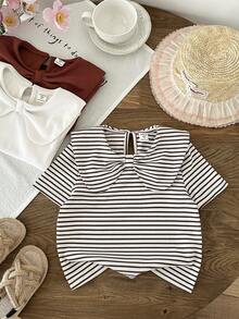 LMoss Kids LMoss  3pcs/Set Young Girl Solid Color Striped Collar Casual T-Shirt - Multicolor - View 6