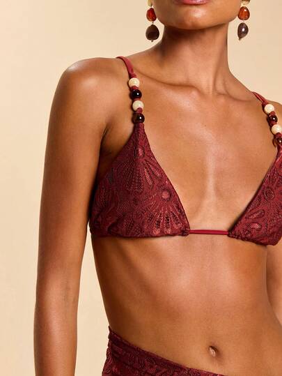 Travachic Vintage Red Beaded Spaghetti Strap Bikini Set,Beach,Beach Outfits For Women,Beach Set,Going Out,Vacation,Vacation Outfits Women,Holiday,Summer,Summer Clothes,Summer Outfits For Women,Valentine's Day,Carnival,Carnival Costume,Party ,Going Out,Going Out Outfits,Casual,Elegant,Y2k,Flower,Red