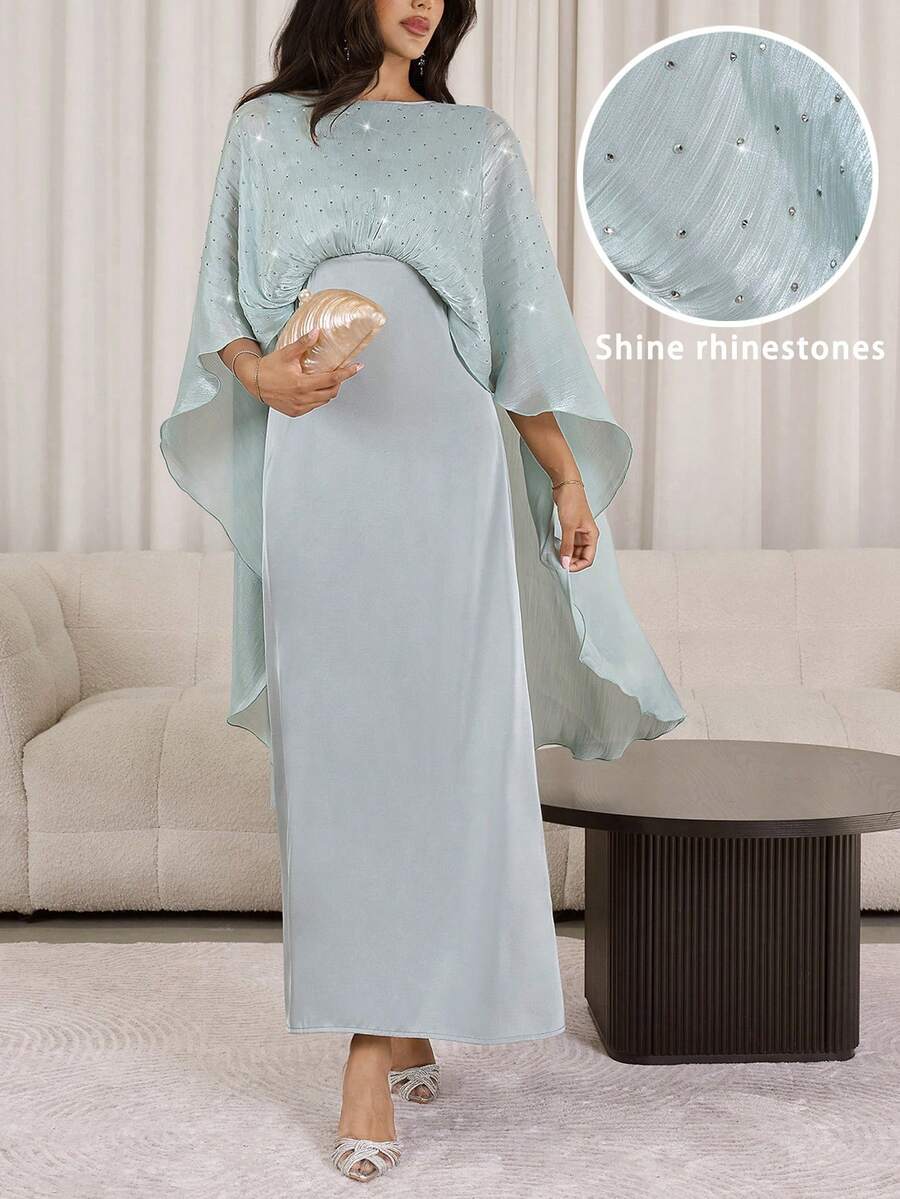 Veilorie 女士水钻装饰披肩式圆领优雅阿拉伯风格连衣裙