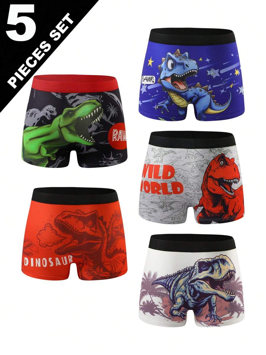 5pcs/Pack Boys' Minimalist Black, White, Gray Combination Video Game Graphic Print Comfortable Boxer Briefs - Multicolor - View 1