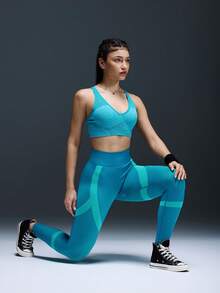 Powerista 1 Stück feuchtigkeitsableitender nahtloser Basis-Sporttop, geeignet für Training, Yoga, Fitness - Grün - Übersicht 7