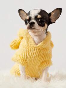 PETSIN 1 件防貂毛绒宠物连帽无袖连帽衫带耳朵，黄色毛绒厚保暖宠物服装 - 黃色 - 查看 6