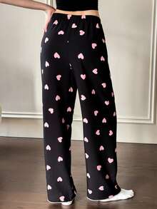 Dream Adore Women's Cute Heart Print Bow Tie Pajama Pants Valentine's Matching Pj Pants - Black - View 6