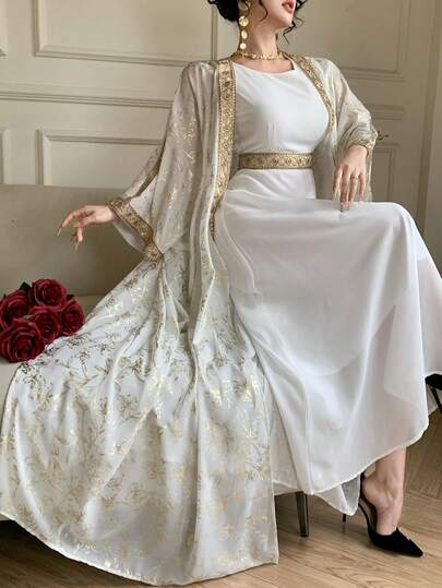 DAZY Women's Elegant Colorblock Lace Patchwork Dress, Lace Patchwork Long Robe, 2 Pieces Set, Spring/Summer,Wedding Guest Dress Women