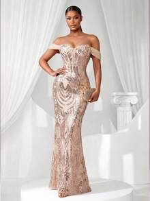 Coutiva 女士闪亮无袖晚礼服（华丽装饰） - 粉色 - 查看 3