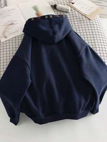 INAWLY Women's Casual Vacation Style Embroidered Graphic Pocket Drawstring Sweatshirt, Christmas - Blue - View 2