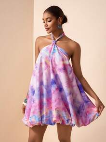 Zivah Women's Tie-Dye Halter Backless Casual Mini Dress, Suitable For Vacation And Travel - Multicolor - View 4