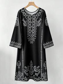 GlowEve Paisley Print Loose Notch Neck Elegant Women Dress - Multicolor - View 4