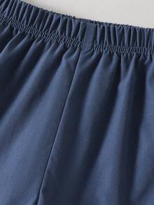 SHEIN Streecool Kids 男童棕榈树印花短袖衬衫和短裤两件套，休闲夏季服装 - 藍色 - 查看 7