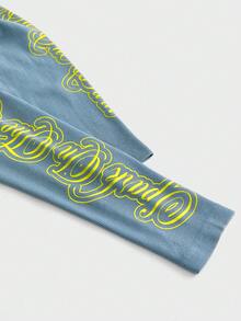 NEON BLANC Men's Letter Embroidered Crew Neck Casual Versatile Long Sleeve T-Shirt - Light Grey - View 5