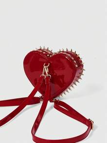 ROMWE Grunge Punk Cute Punk Street Preppy Y2K Style Rivet Backpack For Women, School Backpack - Red light gold - View 4