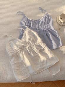 CovetEZ 女士休闲百搭吊带背心，夏季 - 藍白色 - 查看 3