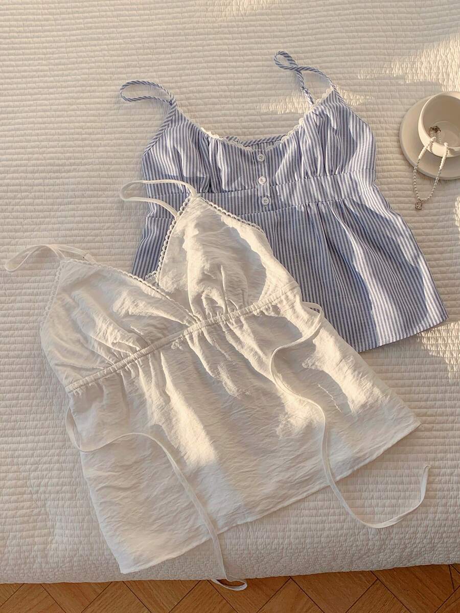 CovetEZ 女士休闲百搭吊带背心，夏季 - 藍白色 - 查看 1