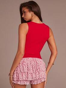 Athîral Short mini femme à pois en patchwork de maille - Rose bonbon - Voir 7