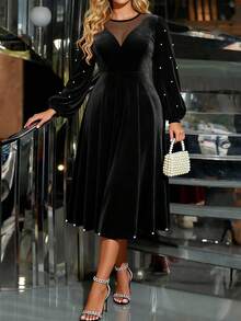 SHEIN Clasi 大码女士优雅串珠派对礼服 - 黑色 - 查看 3