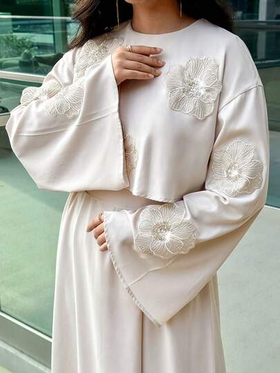 Yasmyna Đầm nữ thanh lịch cổ tròn vai trễ trang trí họa tiết thêu, kiểu Ả Rập, thích hợp cho mùa thu.