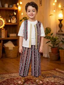 SHEIN Patchwork Print Sleeveless Vest & Pants Set,Summer,Matching,Family Vacation,Holiday Outfit - Multicolor - View 3