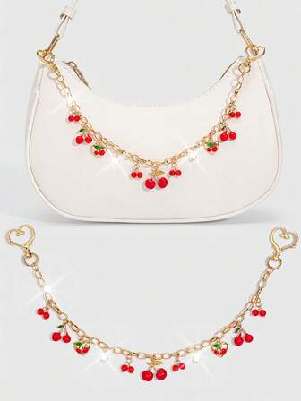 Kawaii 1 pieza Cadena de bolso con forma de cereza roja linda, adecuada para decoración de colgante de bolso cuadrado pequeño, adecuada como regalo del Día de San Valentín