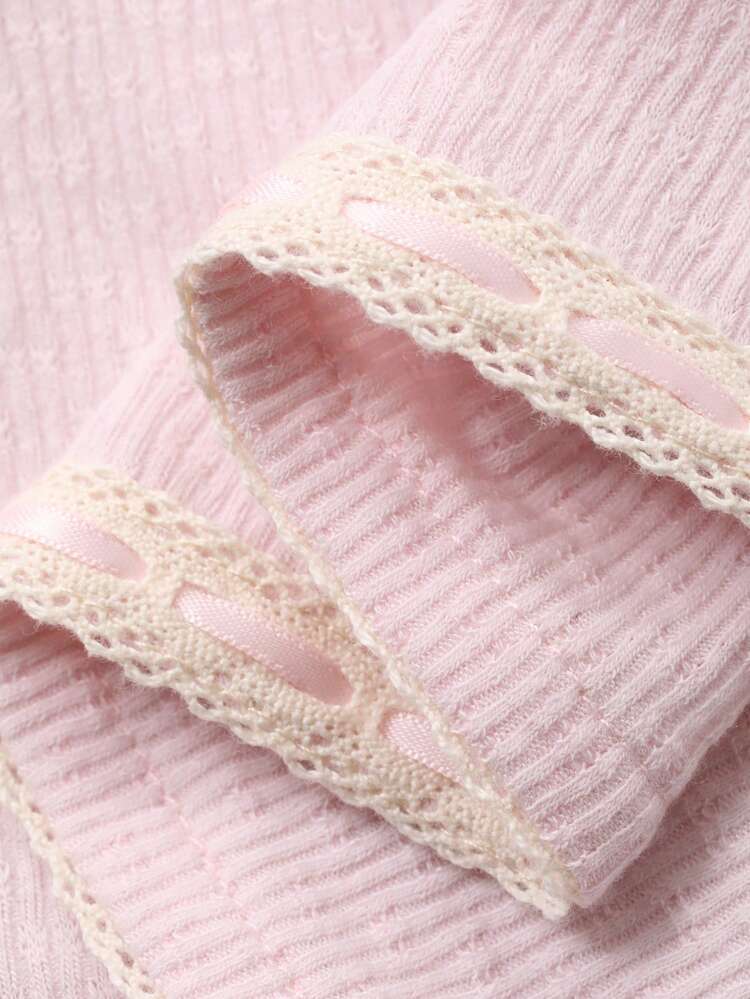Comfortable Jacquard Knit Lace Trim Women Pajama Set