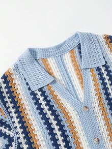 Manfinity RSRT Áo khoác cardigan nam tay ngắn, kiểu dáng tối giản, khoét lỗ, thời trang. - Màu xanh nhạt - Xem 3