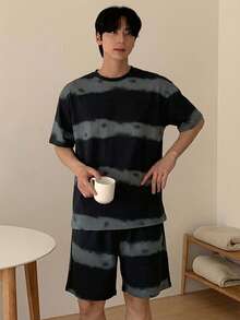 DAZY Men's Striped Short Sleeve T-Shirt And Shorts Pajama Set, Summer - Multicolor - View 3