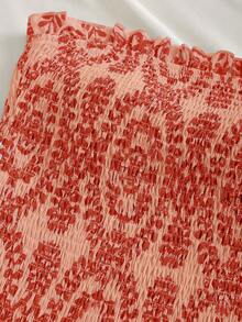 Elamini Đầm mini dáng chữ A màu xanh hải quân, không dây vai, hở vai, xếp ly eo, ôm sát, thêu rỗng, viền bèo nhún, phong cách bohemian, thường ngày. - trái cam - Xem 4