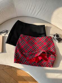 SHEIN EZwear 2pcs/Set Women Knitted Midi Skirts, Multi-Color - Multicolor - View 4