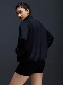 Powerista Women's Stand Collar Zipper Front Pocket Casual Versatile Daily Outdoor Sports Long Sleeve Jacket - Black - View 2