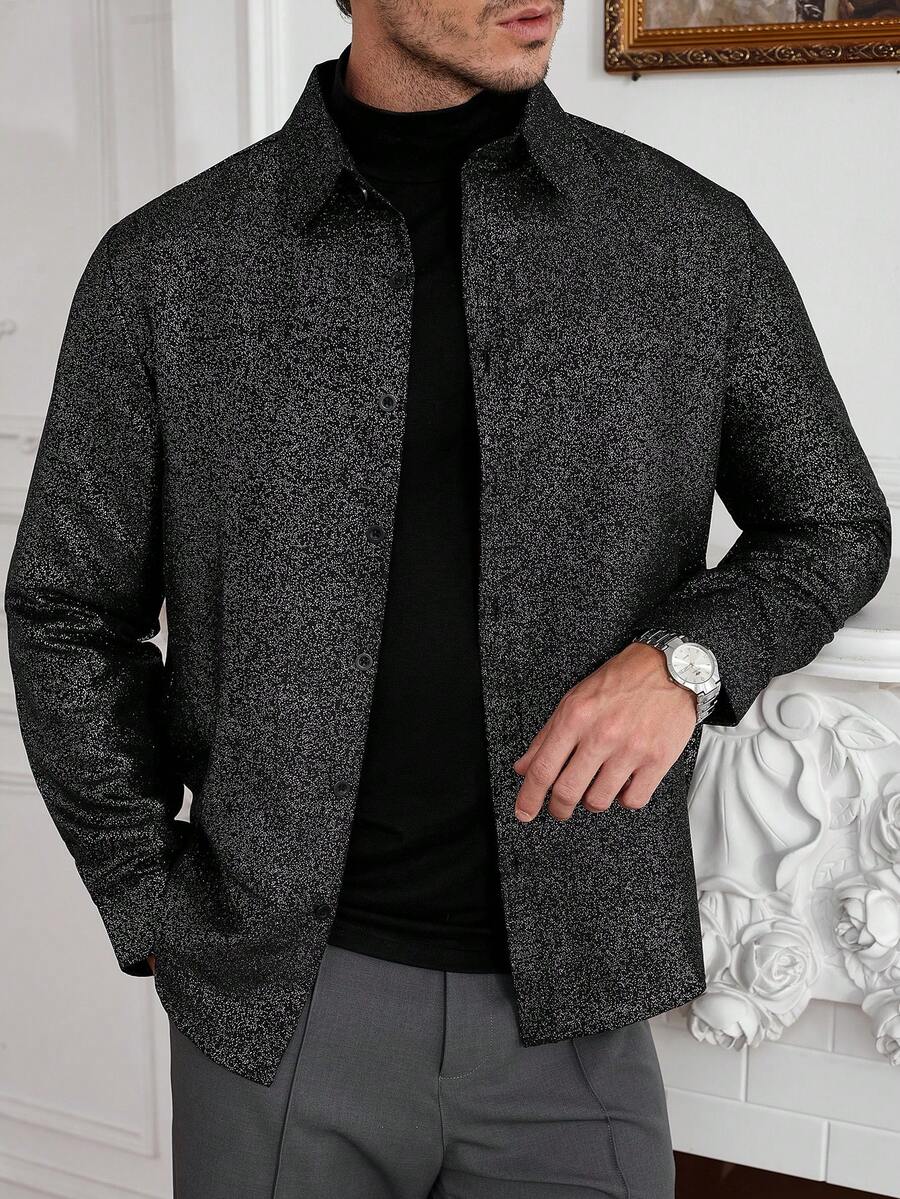 Core Aspect قميص كاجوال بأكمام طويلة ذو ملمس لامع أسود للرجال - الأسود - مشاهدة 1