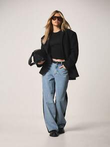 MISSGUIDED Mid Rise Two Tone Straight Leg Relaxed Fit Vintage Style Light Wash Denim Jeans Wide Leg Casual Everyday Boyfriend Style Pants - Multicolor - View 3