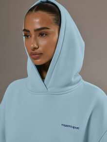 Musera Sport 超大刺绣连帽运动服上衣（仅限上衣）板式网球冬季运动服健身房锻炼春季休闲 - 淺藍色 - 查看 2