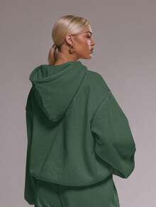 MUSERA Oversized Applique Hoodie Tracksuit Top Only Winter Cute Casual Cosy Cherry Lacquer Spring - Dark Green - View 5