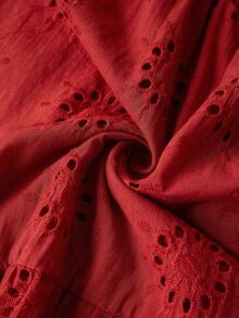 Ellevyn Women's Boho Red Embroidery Mini Dress A Line Flounce Ruffle Hem Spaghetti Strap Cold Shoulder Sleeveless - Red - View 10
