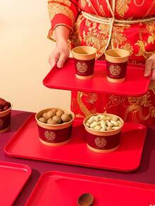1个可重复使用的红色塑料托盘 - 非常适合盛放早餐、水果和零食 - 防碎且易于清洁 - 适用于家庭、派对、婚礼、圣诞节、生日派对和户外活动 - 紅色 - 查看 4