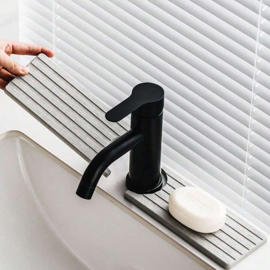 1 pieza Alfombrilla para grifo de cocina - Protector contra salpicaduras de diatomita para fregadero, bandeja absorbente de agua de piedra de secado rápido que incluye papel de lija, adecuada para fregadero de cocina, baño y bañera, de secado rápido, antideslizante y fácil de limpiar - Multicolor - Ver 1