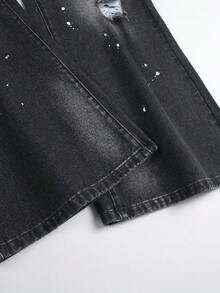 Manfinity EMRG Men's Contrast Color Distressed Slant Pocket Casual Versatile Jeans - Black - View 8