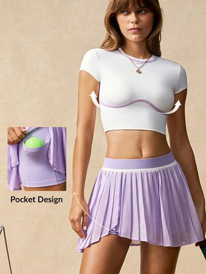 VARSIVA Purple Tennis Mini Skirt, Women's Tennis Pleated Skirt, Mesh Pleated Skirt, Suitable For Tennis, Sports, Everyday Wear, And Vacations, Suitable For Spring, Summer, Autumn, And Winter.