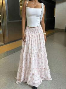 Muchica Women's Floral Print Ruffle Hem Casual Skirt - Pink - View 4