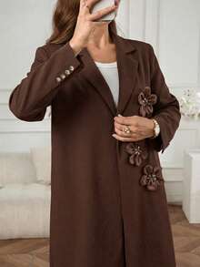 Al Najma Elegant Commuter 3D Floral Decor Blazer Style Robe - Brown - View 4