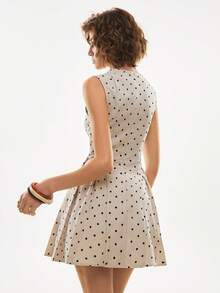 Poéselle Women's Elegant Polka Dot Print Sleeveless Mini Dress, Summer - Apricot - View 3