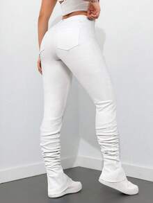 SHEIN Tall Quần jeans ống loe dáng ôm, màu trơn đơn giản dành cho nữ, có túi xéo. - trắng - Xem 4