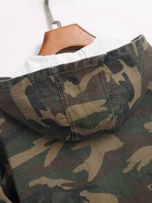 Manfinity EMRG Men's Casual Camouflage Zip-Up Hooded Denim Jacket, Autumn - Army Green - View 5