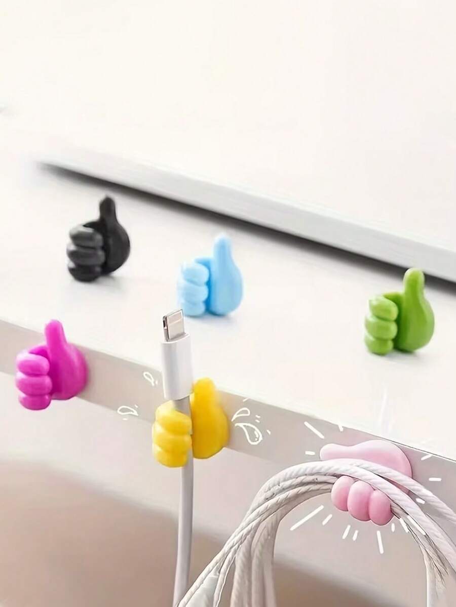 15/10/5/3个卡通手形粘性线缆夹，充电线整理器，用于管理手机和数据线的挂钩，多功能线缆固定器，适用于家居收纳整理，无需电池的线缆管理配件 - 彩色 - 查看 1