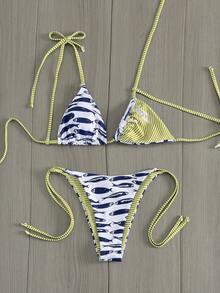 Swim Vcay Bộ bikini 2 mảnh gợi cảm, thời trang và ngọt ngào với nơ buộc vai, không gọng, có đệm mút tháo rời dành cho nữ. - Màu xanh lam - Xem 5