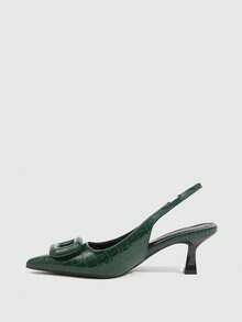 CUCCOO SZL Women Square Buckle Pointed Toe Slim High Heel Ankle Strap High Heel Sandals, Minimalist Fashion Pumps For Christmas Spring Shoes - Dark Green - View 4