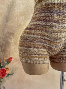 Soleia 新款复古棕色渐变V领露背修身连体裤，波西米亚风，度假风，复古风，假日风，海滩风，邮轮风 - 彩色 - 查看 6